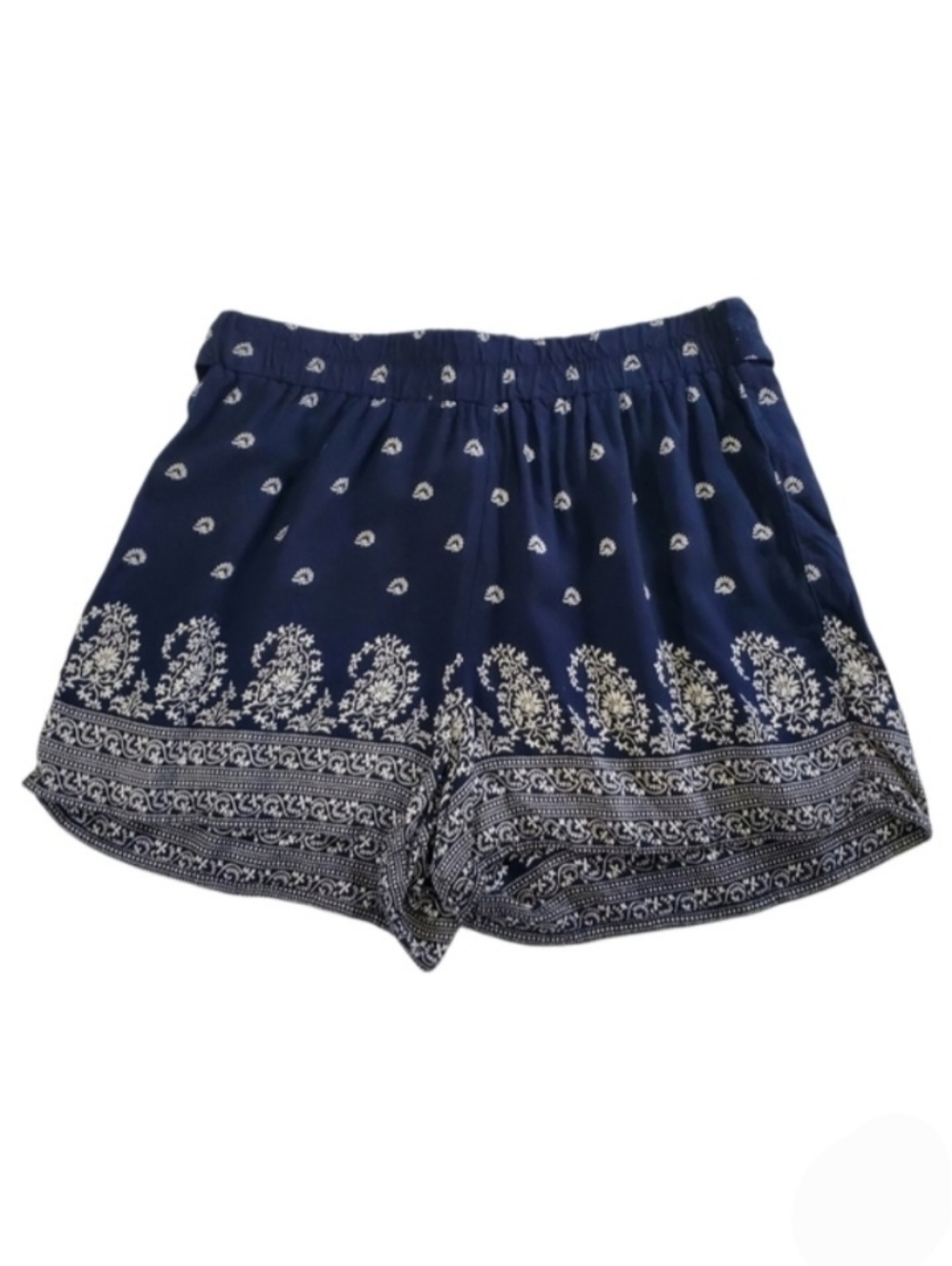 2576 * Charlotte Russe Boho Paisley Print Pull-On Shorts Navy White Blue Size S